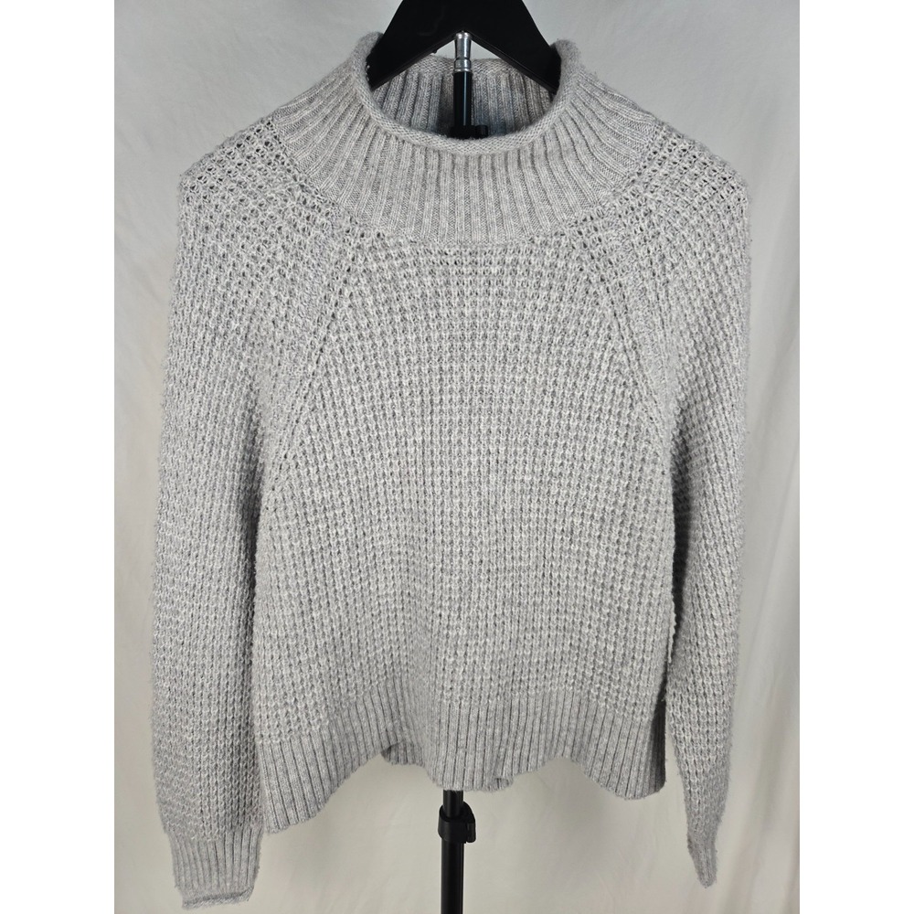 American Eagle Sweater Women's M Gray Rolled Neck Chunky Knit Cozy Cottagecore